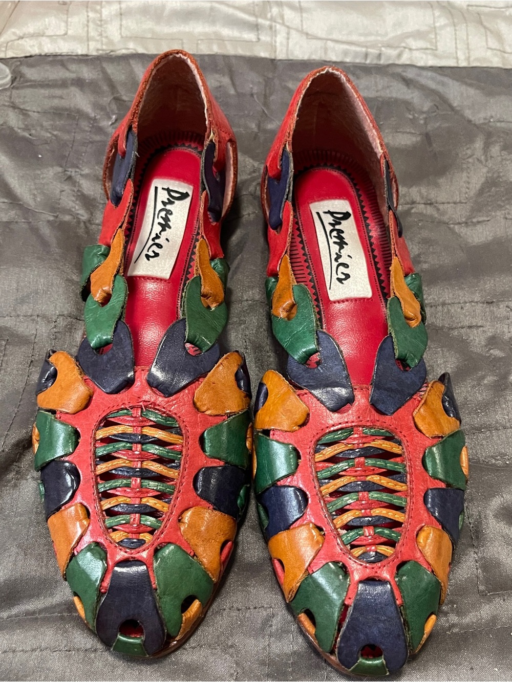 Premier Multicolor Red Leather Women's Slip-On Flats